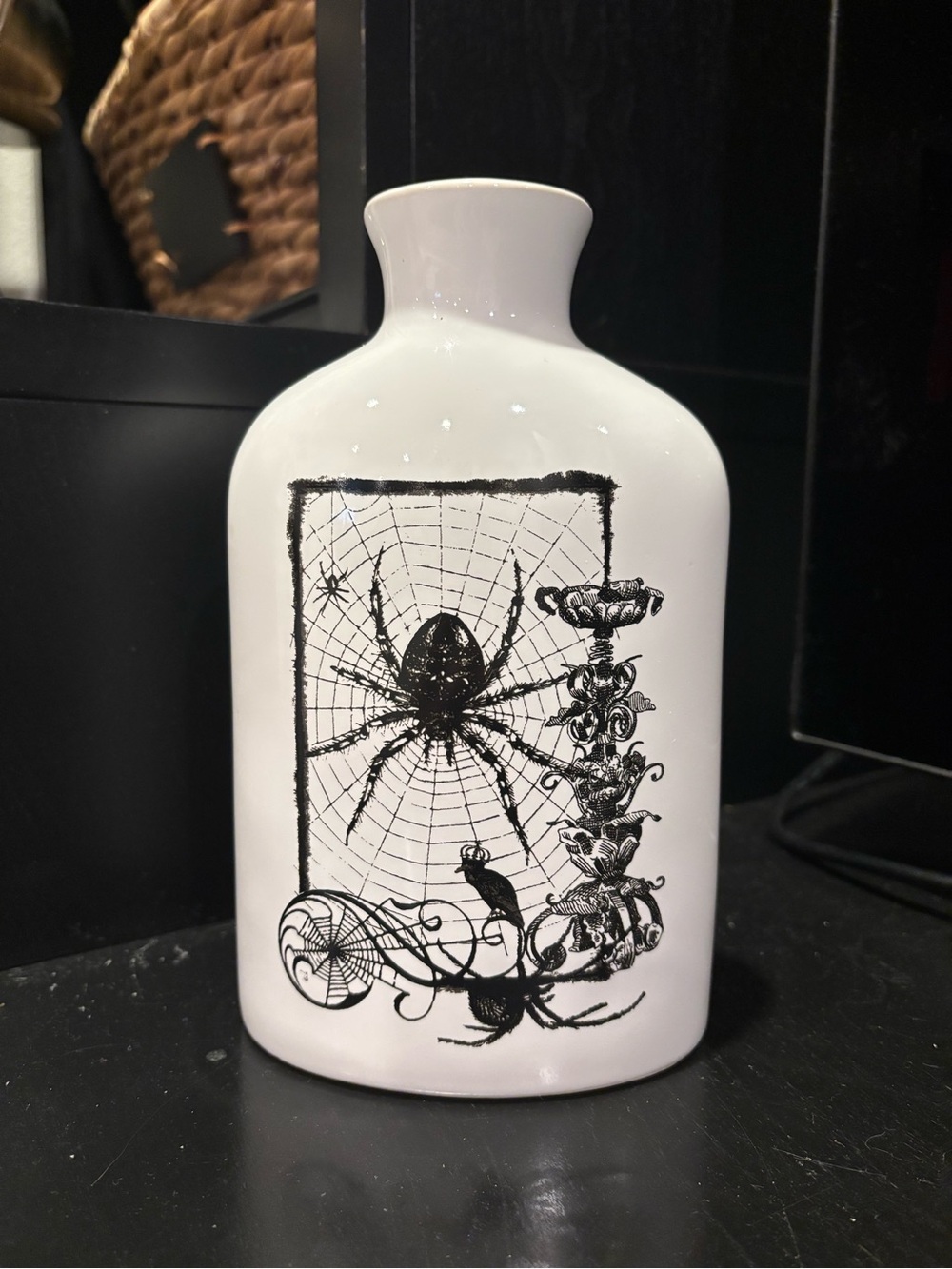 Spooky Halloween White Ceramic Bottle Apothecary Jar Vase Pitcher Steampunk